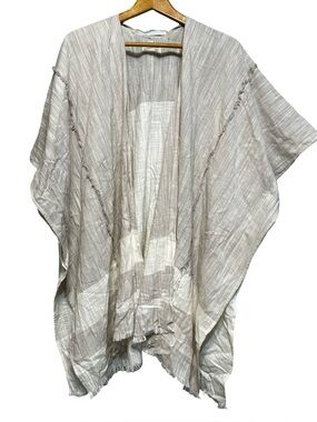 Universal Thread Gray/Ivory Cotton Kimono/Poncho/Wrap W Fringe OSFM Boho Stripe